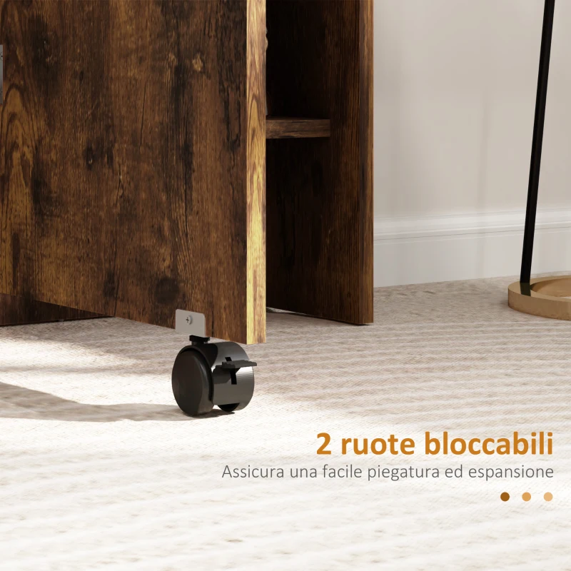 HOMCOM Tavolo da Pranzo Pieghevole a Ribalta per 6 Persone con 2 Ripiani Aperti e Ruote a Freno, Marrone