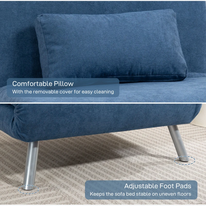 HOMCOM 2-in-1 Folding Sofa Bed, Convertible Sleeper Chair Bed with Adjustable Backrest, Velvet-Feel Upholstered Chaise Lounge with Pillow for Living Room, Bedroom, Home Office, Blue
