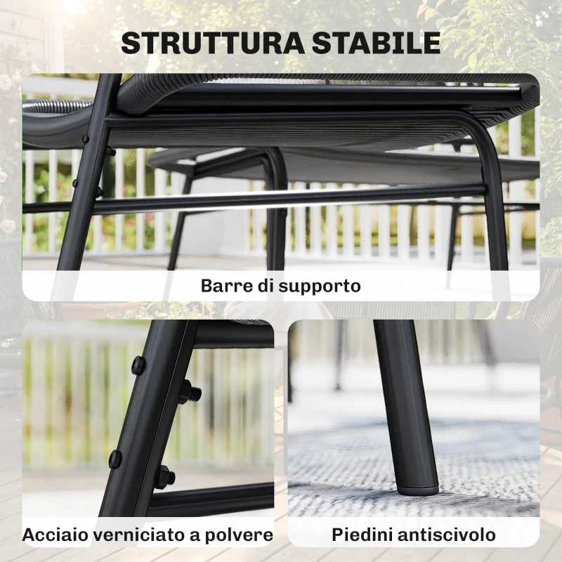 Outsunny Set Mobili Giardino Rattan 4 Pezzi, Divano Esterno con Tavolino Metallo, Nero