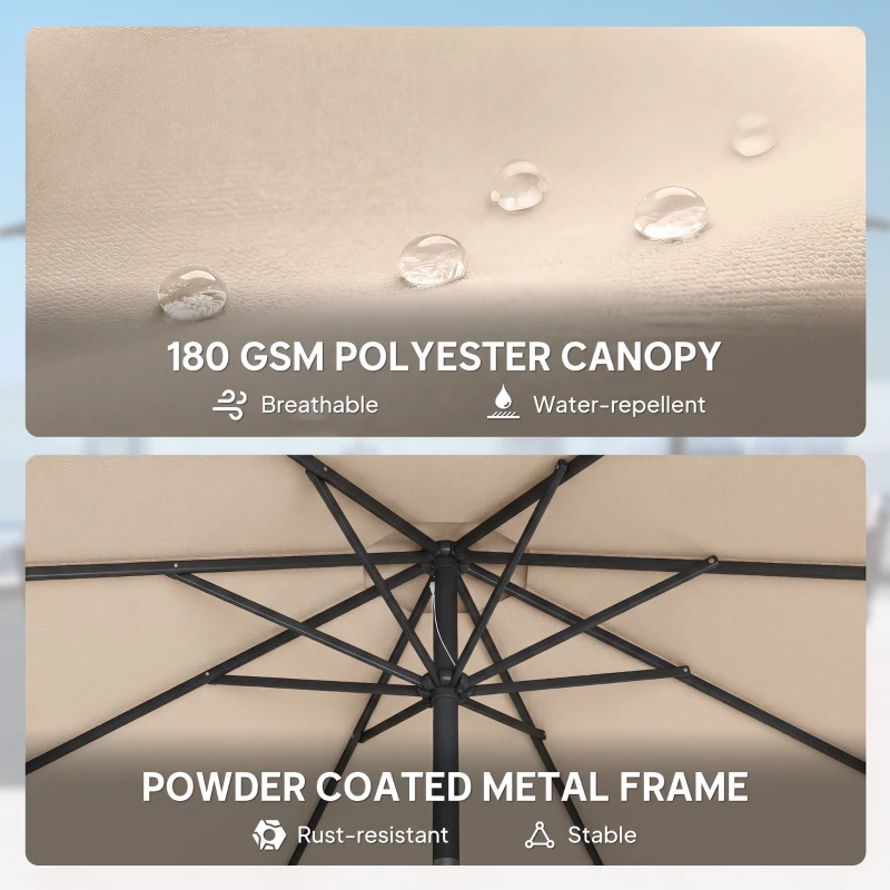 Outsunny Parasol Ø300 cm z regulacją nachylenia, balkonowy z korbą, UV 30+, składany, kremowy