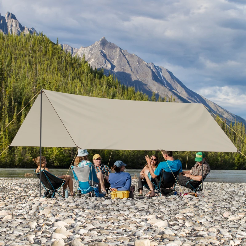 Outsunny Tente tarp de camping bâche 4 x 3 m protection solaire avec 2 mâts et sac de transport multifonction kaki
