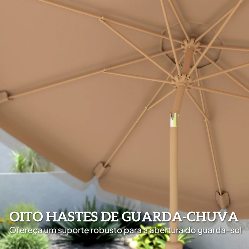 Outsunny Chapéu de Sol de Jardim Ø266x238 cm com Ângulo Ajustável Manivela e Dossel com Franjas Decorativas para Pátio Terraço Caqui