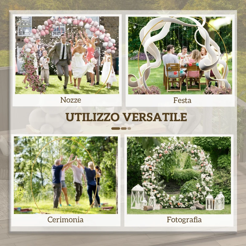Outsunny Arco da Giardino in Acciaio, Archetto Nuziale per Palloncini e Piante Rampicanti per Cerimonie, Compleanni ed Eventi, Oro