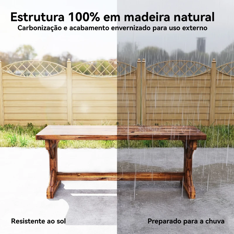 Outsunny Banco de Jardim em Madeira Banco Rústico Exterior de 2 Lugares com Base em Forma de X Suporta 240kg 114x40x46cm Carbonizado