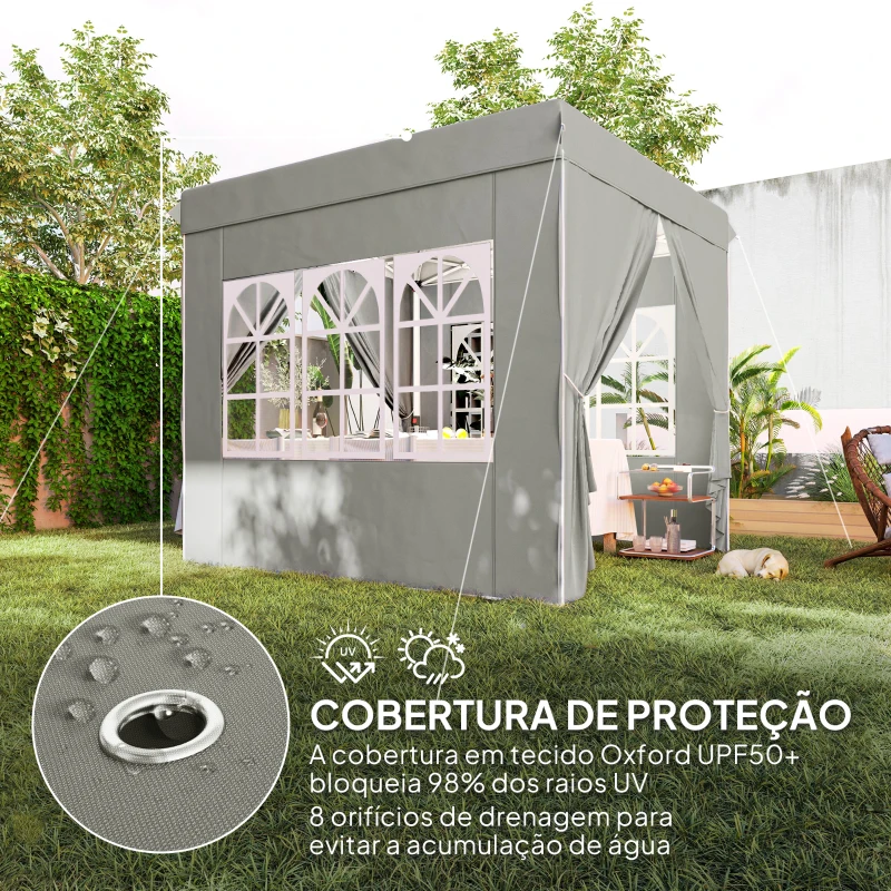Outsunny Tenda Dobrável Pop-Up 248x248x270 cm com 4 Paredes Laterais Anti-UV Altura Ajustável e Bolsa de Transporte Cinza Claro