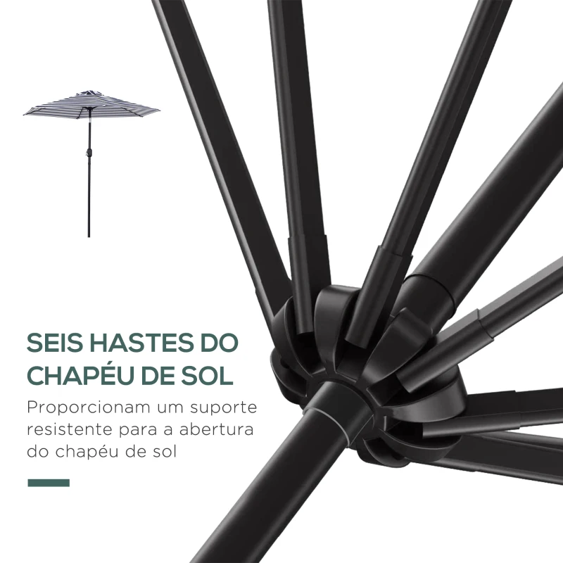 Outsunny Chapéu de Sol Exterior Ø230 cm com Ângulo Ajustável e Manivela Impermeável Azul e Branco