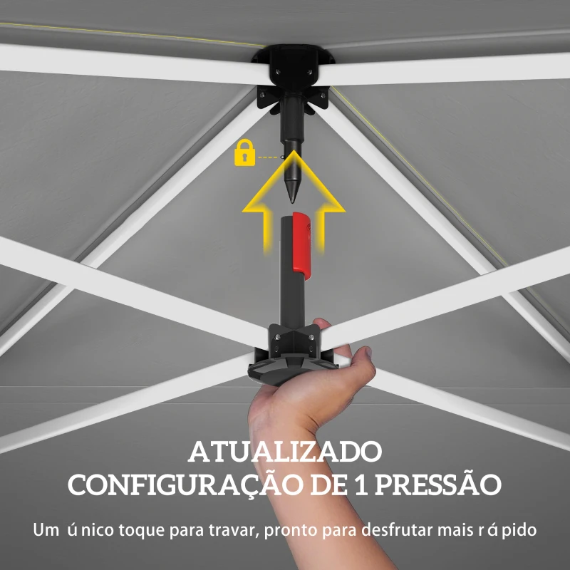 Outsunny Tenda Dobrável 3x3 m Pop-up com Parede Lateral Proteção UPF50+ Empurre Central Altura Ajustável Branco