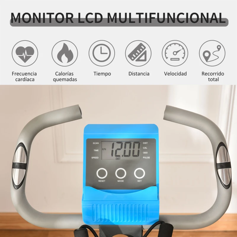 HOMCOM Bicicleta Estática Plegable con Respaldo 8 Niveles de Resistencia Volante Pantalla LCD Pulsómetro y Sillín Ajustable
