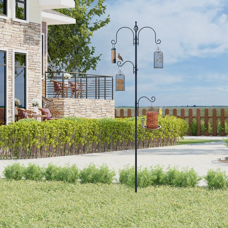 PawHut Mangeoire à oiseaux station d'alimentation décorative pour oiseaux station d'alimentation pour oiseaux sauvages avec 4 crochets 54,5 x 54,5 x 208 cm noir
