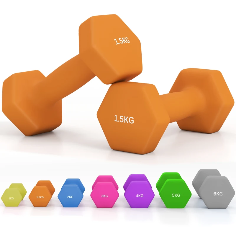 SPORTNOW 2 x 1.5kg Hexagonal Dumbbells Weights Set with Non-Slip Grip for Home Gym Workout, Orange