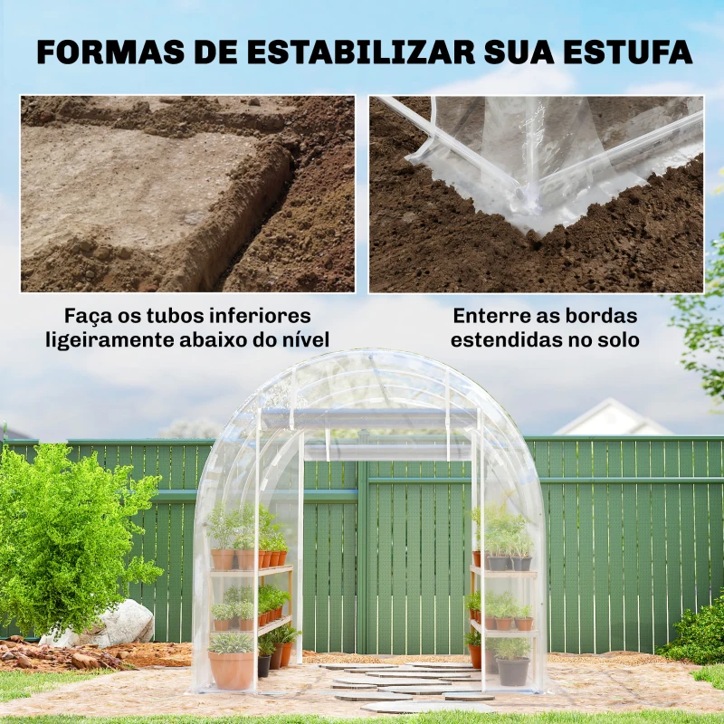 Outsunny Estufa tipo Túnel 195x295x195 cm com 2 Portas Enroláveis Estrutura de Aço Galvanizado e Cobertura em PE 150g/m² Transparente