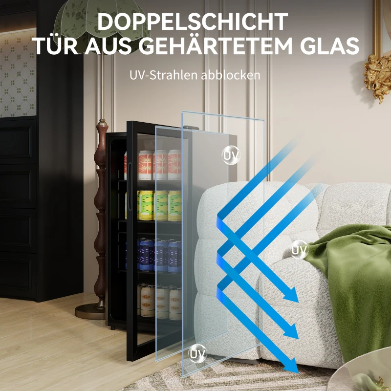 HOMCOM Mini koelkast 93 L koelbox met glazen deur, verstelbare planken, LED, temperatuurregeling, 47,2 x 43,7 x 83,3 cm Zwart