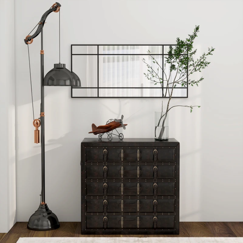 HOMCOM Specchio da Parete Stile Finestra con Montaggio Verticale e Orizzontale, 110x50cm, Nero