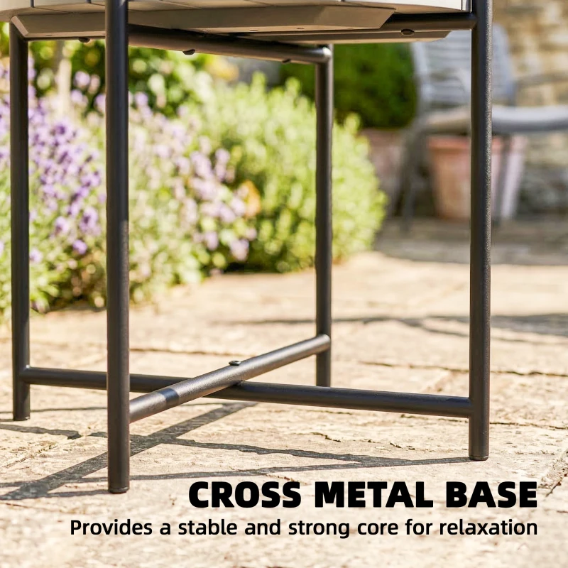 Outsunny 54 cm Round Outdoor Side Table, Industrial Small Garden Table with Slatted Wood Top and Metal Frame, Dark Grey