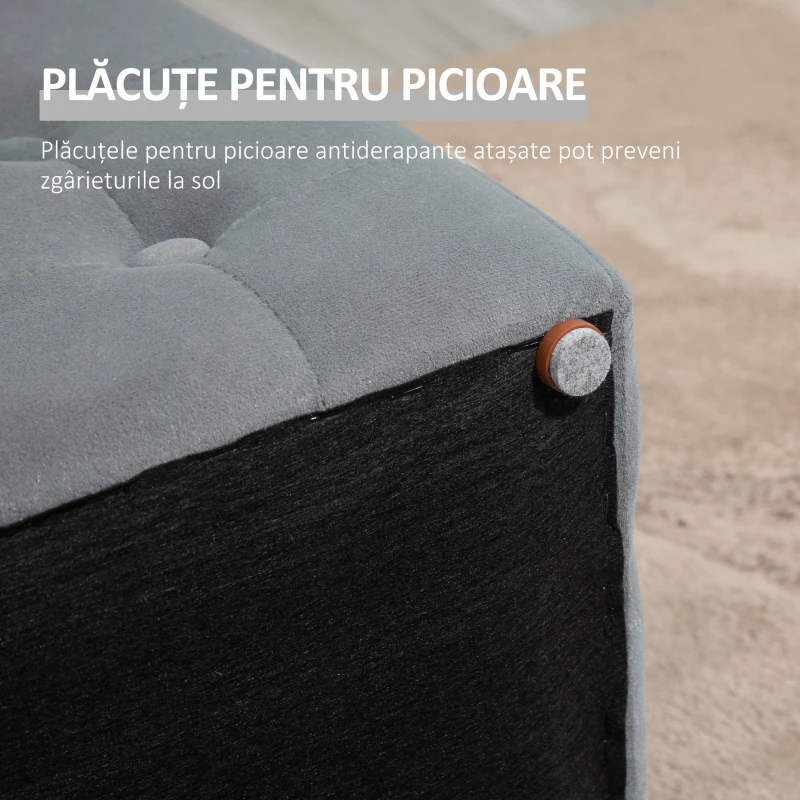 Homcom Cufar Depozitare Multifunctional – Cu 2 Pouf Catifea Gri(m-5)