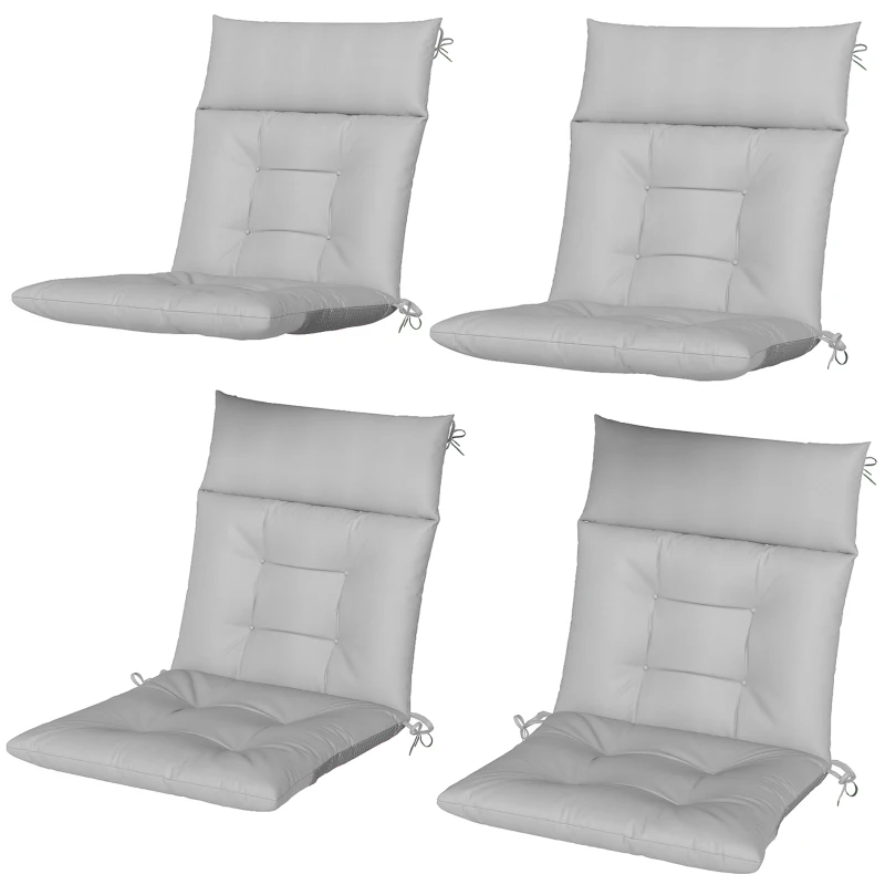 Outsunny Patio Chair Cushions Set of 4, Waterproof Non-Slip Lounge Chair Cushions, 112x53cm, Light Grey