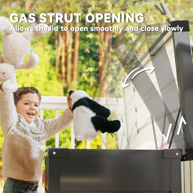 Outsunny Metalowa Skrzynia Ogrodowa 350L z Podwójną Pokrywą 120 x 61 x 62 cm, Wodoodporna, Zamykana, Szara