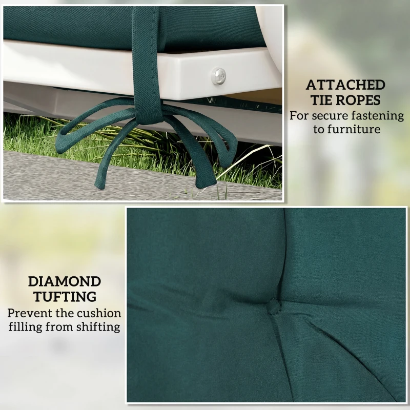 Outsunny 2 Seater Bench Pad, Garden Chair Cushion with Back and Ties for Indoor and Outdoor Use, 98 x 100 cm, Green