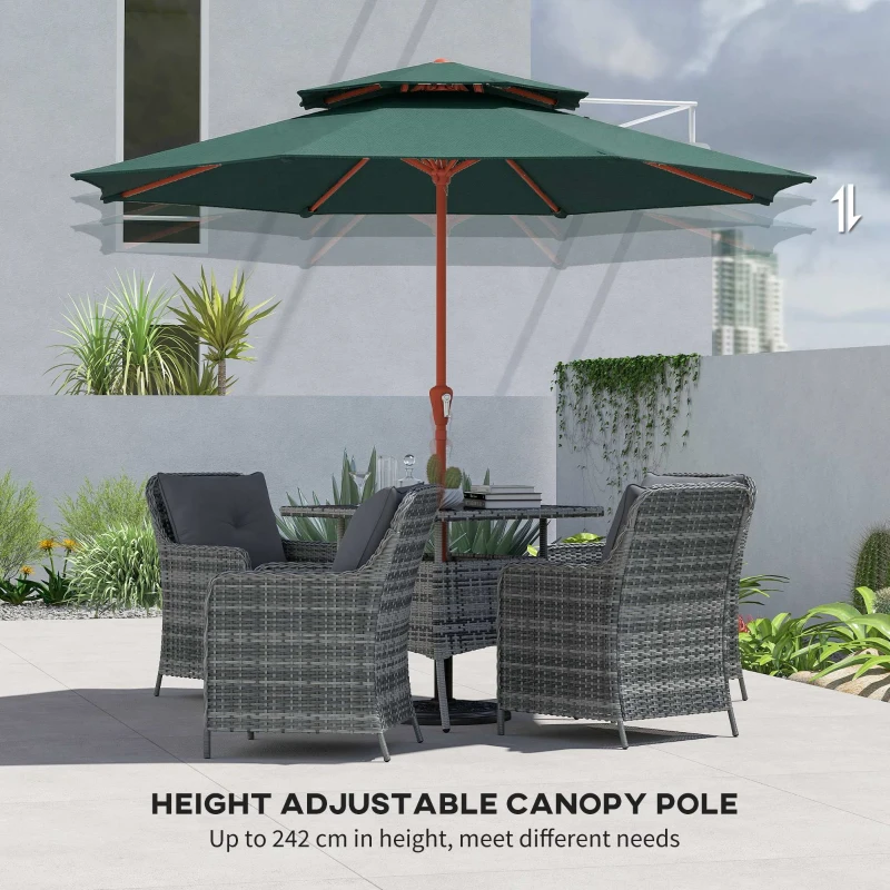 Outsunny 2.7 m Garden Parasol with Double Top Outdoor Market Table Umbrella with Crank System, Green