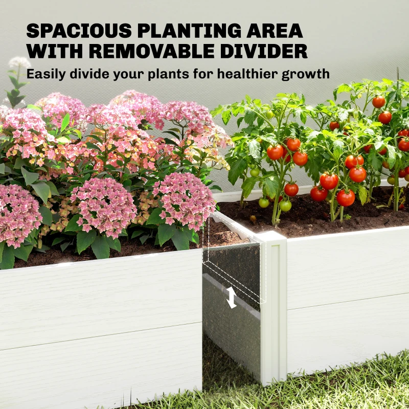 Outsunny Podwyższona Grządka z Tworzywa Sztucznego, Łatwa w Montażu DIY, 197 x 54 x 33 cm, Biała