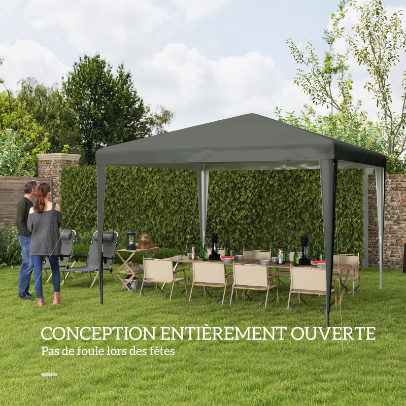 Outsunny Tonnelle de jardin 3 x 3 m, barnum tente de réception Structure en acier, tissu PE pour fêtes et mariages, gris
