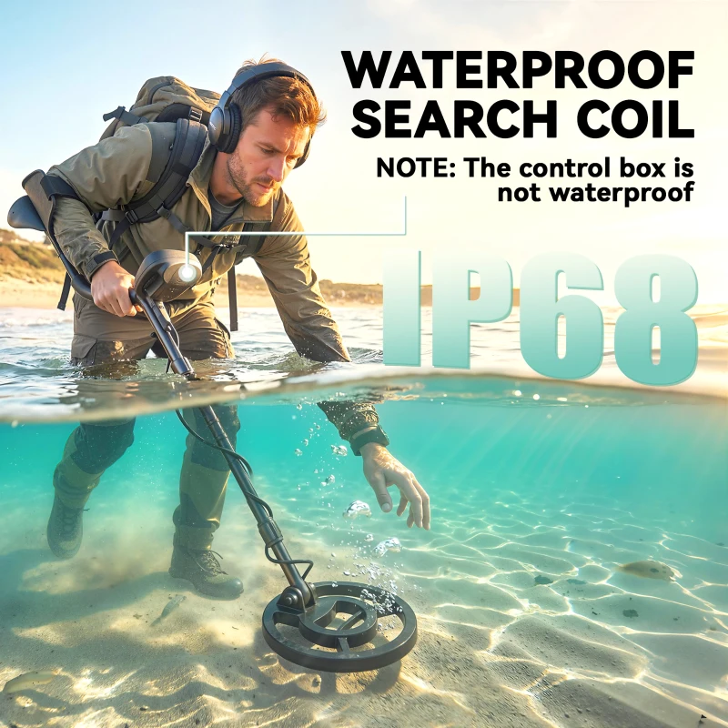 Outsunny Wykrywacz Metali IP68 Wodoodporny z 3 Trybami, Słuchawkami, Łopatą, Cewką i Wyświetlaczem LCD, Głębokość Wykrywania 18 cm