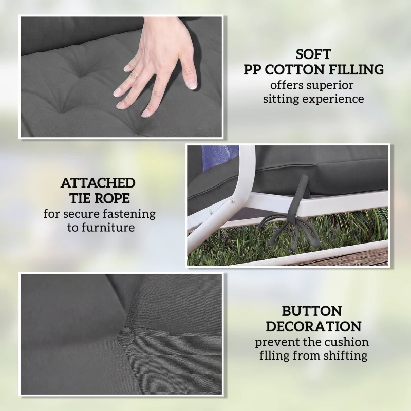 Outsunny Garden Bench Cushion, 2 Seater Swing Chair Cushion, Seat Pad with Ties for Indoor and Outdoor Use, 110 x 120 cm, Black