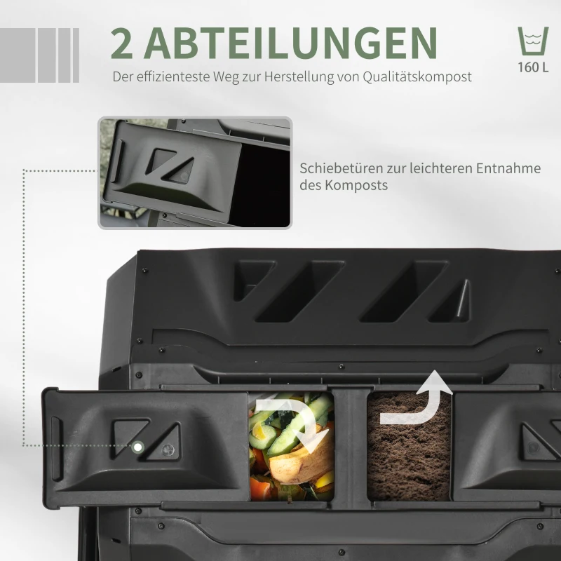 Outsunny Kompostbehälter mit 2 Behältern, 160 L Fassungsvermögen, drehbar, 71 cm x 65 cm x 96 cm, Schwarz