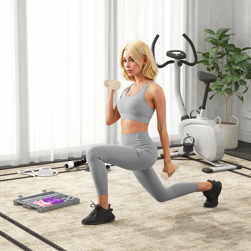 HOMCOM Ensemble d'haltères courtes multicolores total 6 kg avec mallette 6 haltères 0,5kg, 1kg, 1,5kg rose, violet, café