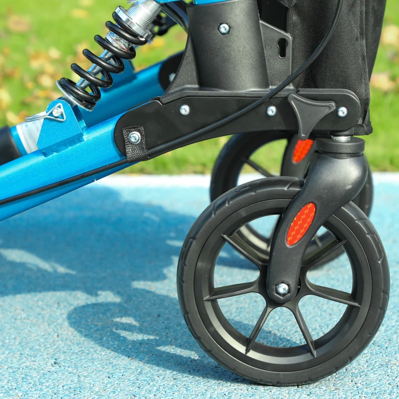 HOMCOM Folding Rollator Walker with Seat, Backrest, Lightweight Walking Frame with Storage Bag, Dual Brakes, Adjustable Handle Height, Suspension System, 4 Wheeled Walker for Seniors, Blue