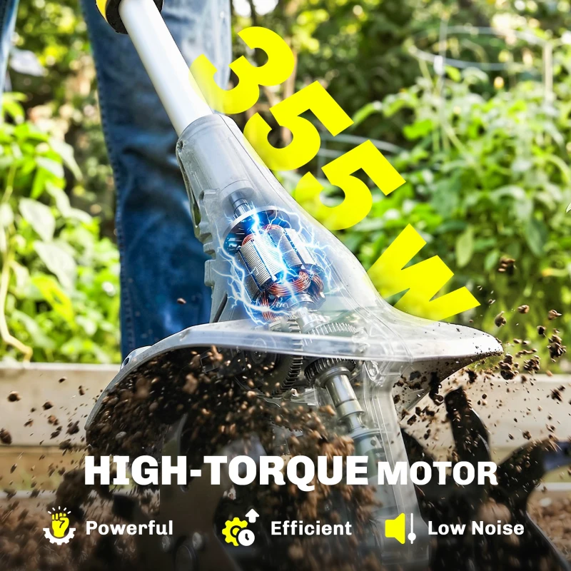 Outsunny Cordless Tiller, 18V Electric Garden Rotavator with 2 x 4000mAh Batteries, Charger, 20cm Tilling Width & 18cm Depth