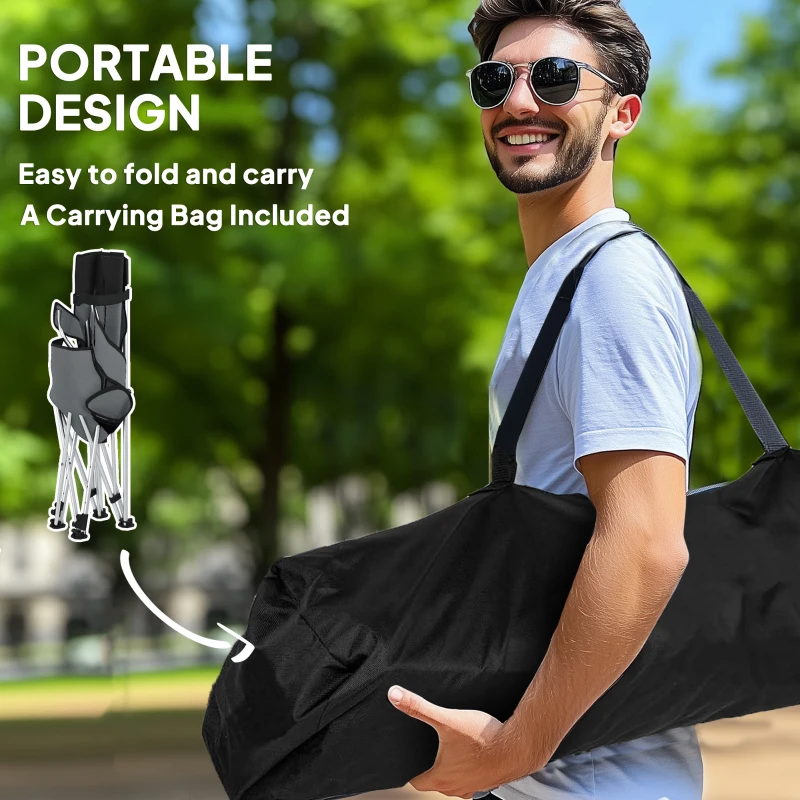 Outsunny Zestaw 2 składanych krzeseł kempingowych z podnóżkiem, uchwytem na kubek, maks. obciążenie 120 kg, szary