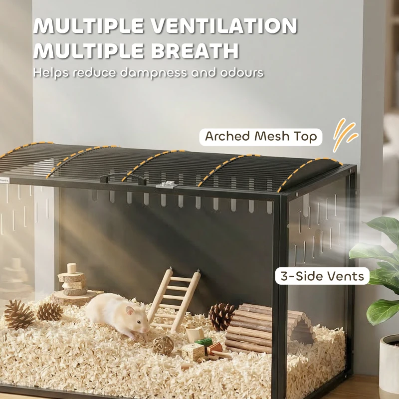 PawHut Hamster Cage Steel Chewproof with Openable Top, Deep Burrow for Dwarf Syrian Hamster, Gerbil, Rats, 81 x 51 x 53 cm