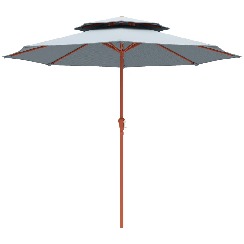 Outsunny 2.7 m Garden Parasol with Double Top Outdoor Market Table Umbrella with Crank System, Light Grey