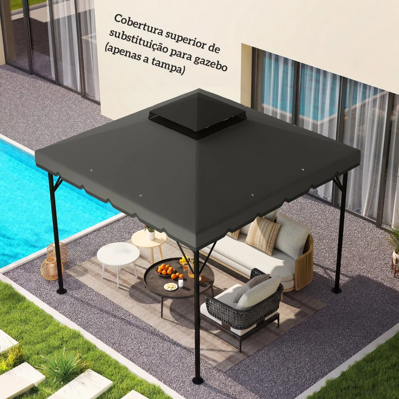 Outsunny Toldo de Substituição 3x3 m com Teto Duplo Orifícios de Drenagem e UPF 30+ Apenas Toldo NÃO Inclui Estrutura Cinzento Claro