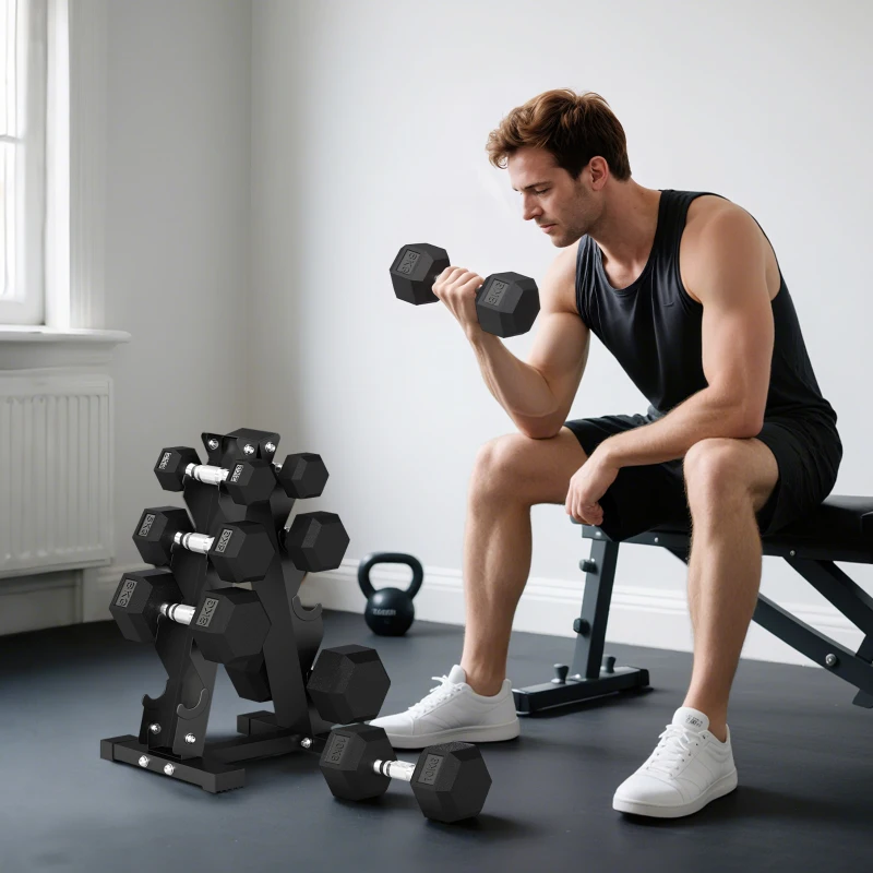 SPORTNOW Conjunto de Halteres 2x2kg 2x5kg 2x8kg 2x10kg com Suporte de Armazenamento para Exercício Treino Preto