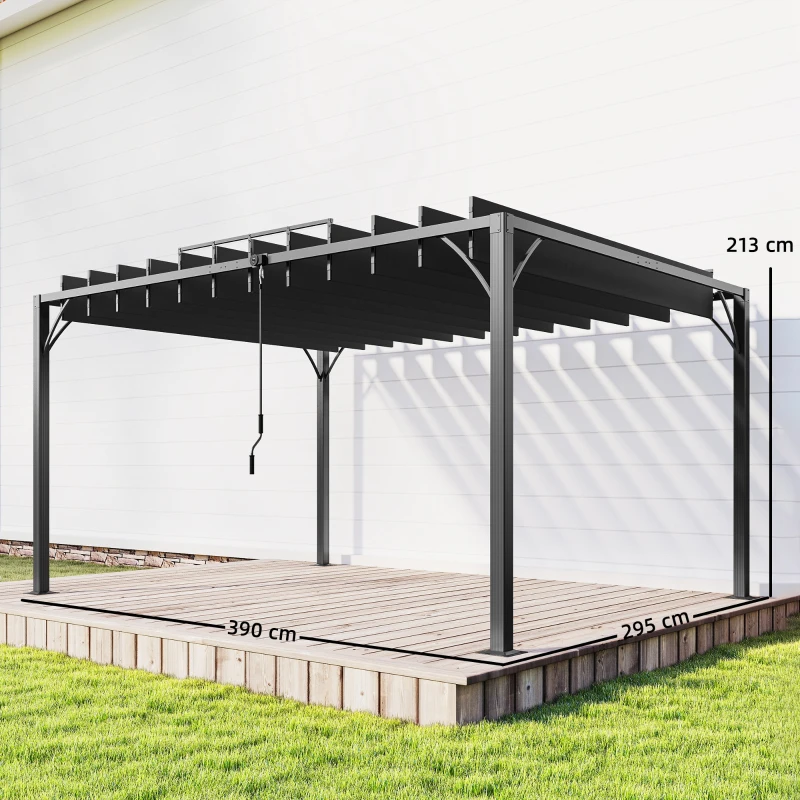 Outsunny Pérgola 390x295x213 cm para Jardim com Desenho de Lâminas Superiores Giratórias até 135° Proteção UV 50+ Cinza