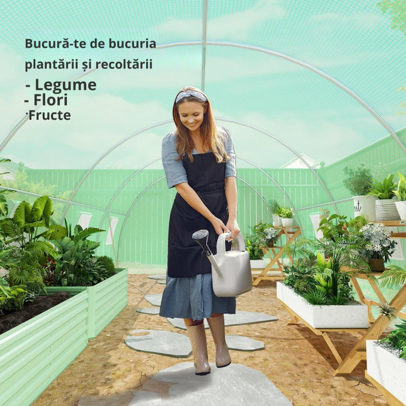Outsunny Seră de Grădină Tunnel 18 m² 8 ferestre, Ușă cu Fermoar Rulabil Structură Tubulară Oțel, 6L x 3l x 2H m Verde