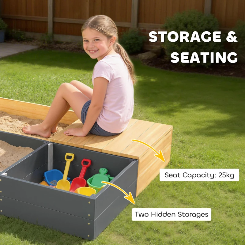 AIYAPLAY Zandbak 2-delig 150 x 90 cm Houten speelstation met zitbank, opbergruimte, kookplaat, afneembare wasbak en abacusparels, Geel