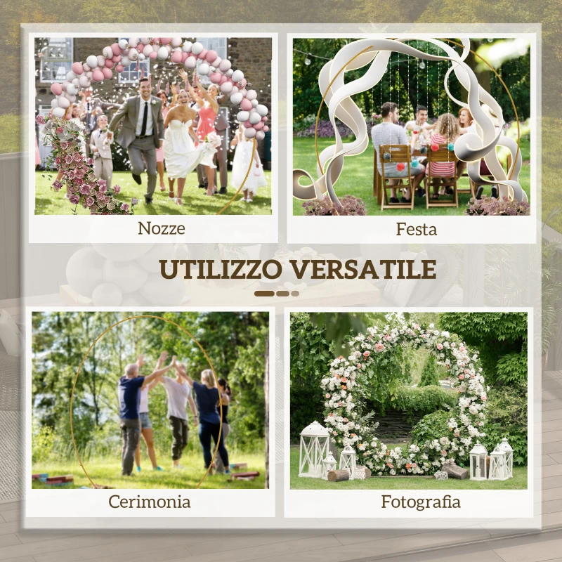 Outsunny Arco da Giardino in Acciaio, Archetto Nuziale Rotondo per Palloncini e Piante Rampicanti per Cerimonie, Compleanni ed Eventi, 222x60x224 cm, Oro