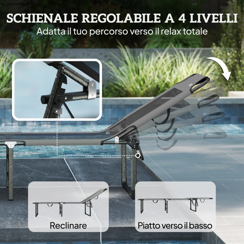 Outsunny Lettino da Esterno Reclinabile 4 Posizioni, Sedia Pieghevole con Maniglia, Grigio.