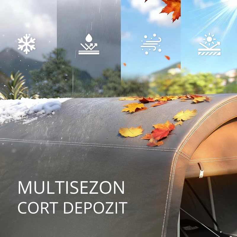 Outsunny /magazie de grădină cu prelata din plastic, cort pentru unelte, garaj montabil, 300B x 450T x 230H cm, Gri închis