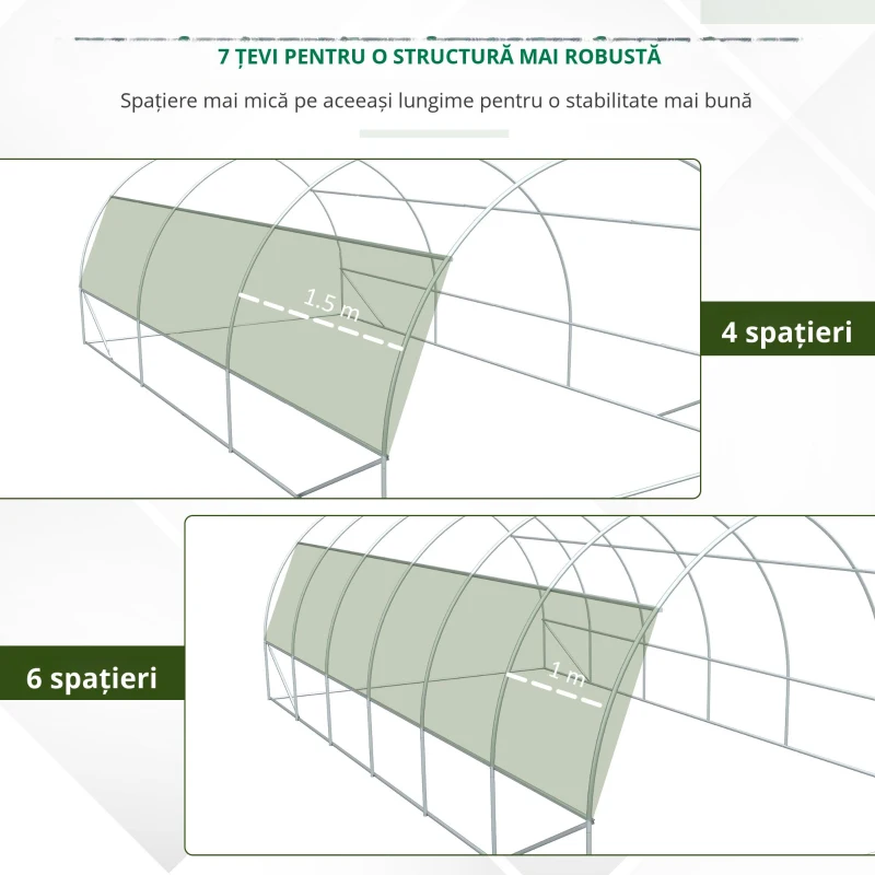 Outsunny Seră de grădină seră tunel 18 m² cu ușă, pereți laterali cu fermoar 12 ferestre oțel PE 4 x 3 x 2 m verde