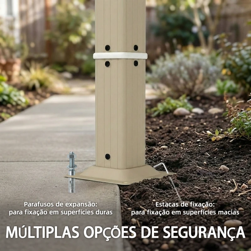 Outsunny Pérgola de Jardim 385x295x225 cm com Teto Ondulado 4 Cortinas Removíveis Proteção UPF50+ e Estrutura de Aço Bege