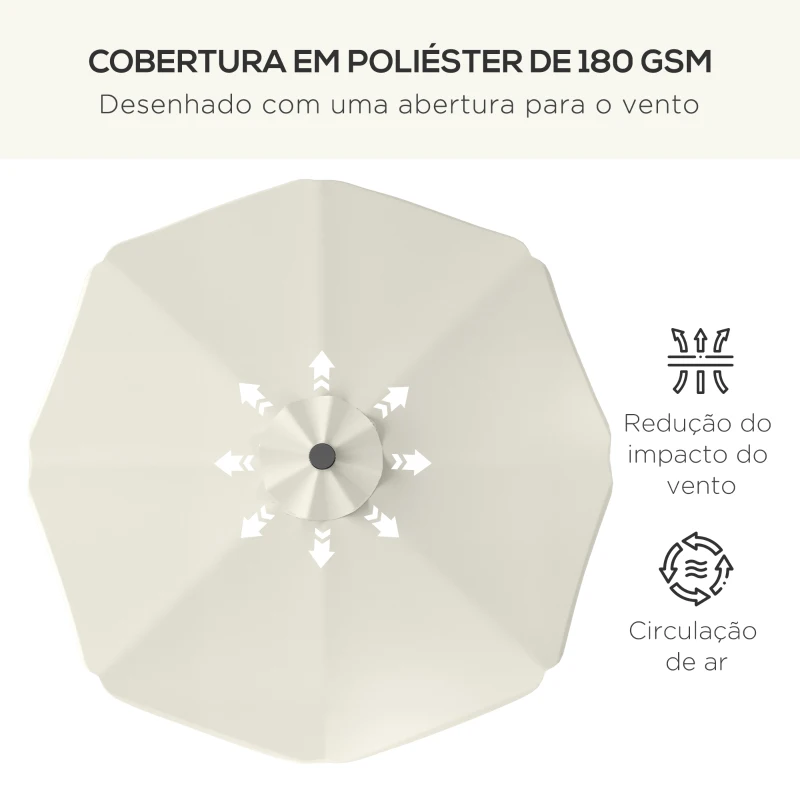 Outsunny Guarda-sol de Jardim Manual Ø292x254 cm com 32 Luzes LED Solares 8 Varetas Impermeável e Com Ventilação Creme