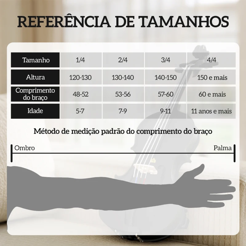 HOMCOM Violino 4/4 de Tamanho Completo em Madeira com Estojo  Arco Breu Afinadores Cordas e Suporte para Ombro 60x21x7 cm Preto