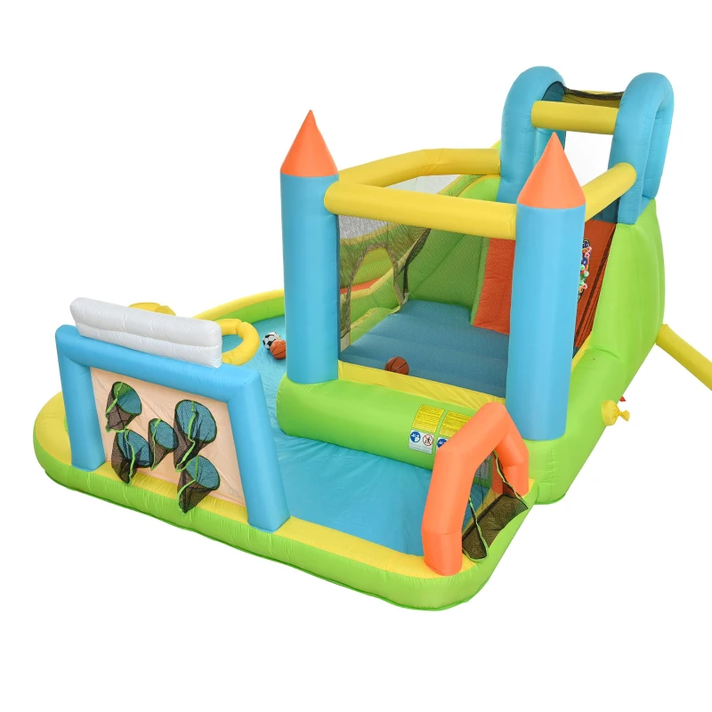 Château gonflable parc aquatique pour enfants, avec toboggan et pataugeoire, pour 3–10 ans, 360x320x200 cm, Multicolore