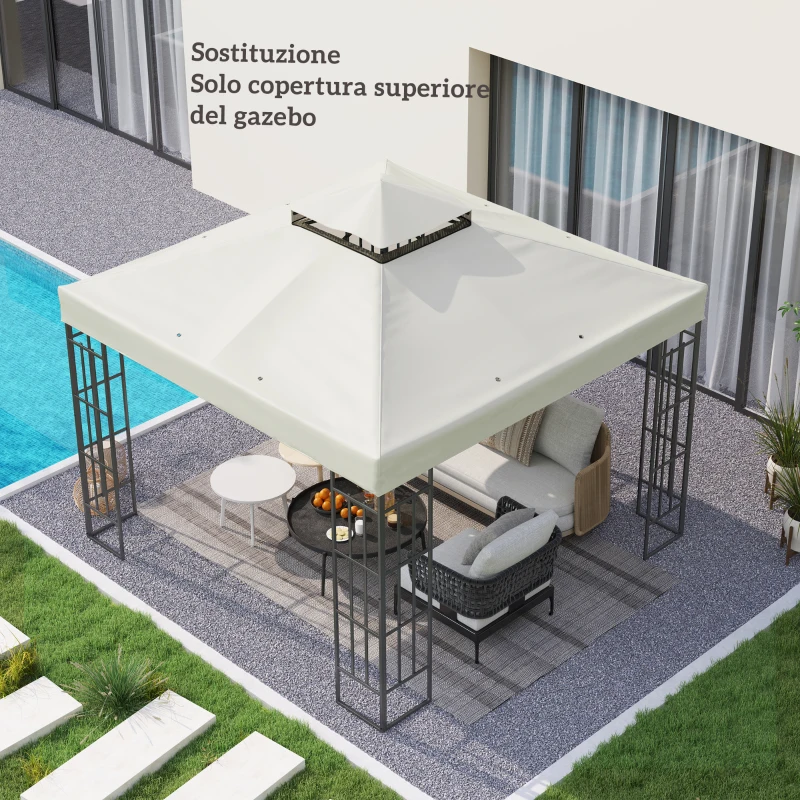 Outsunny Copertura per Gazebo da Giardino 3x3m UPF30+ a 2 Livelli in Poliestere Grigio Chiaro