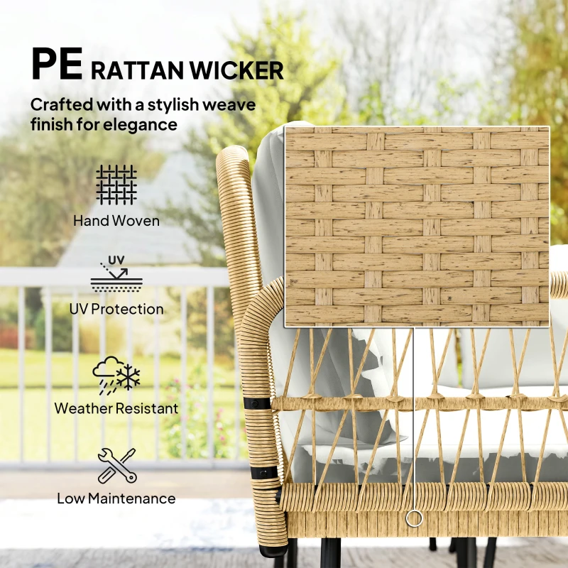 Outsunny 4-częściowy zestaw mebli ogrodowych z rattanu, zestaw z narożnikiem, sofą dwuosobową i stolikiem ze szkła, poduszki dla 5 osób