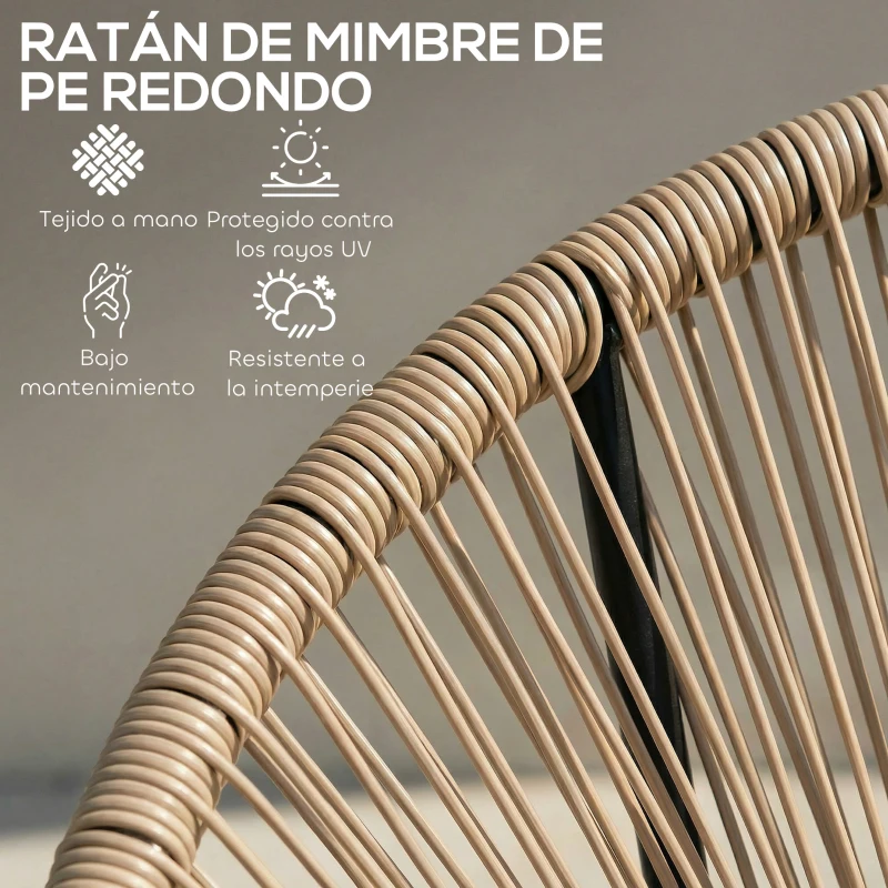 Outsunny Conjunto de 2 Sillas Acapulco de Jardín de Ratán Sintético Sillas para Exterior con Estructura de Acero Natural